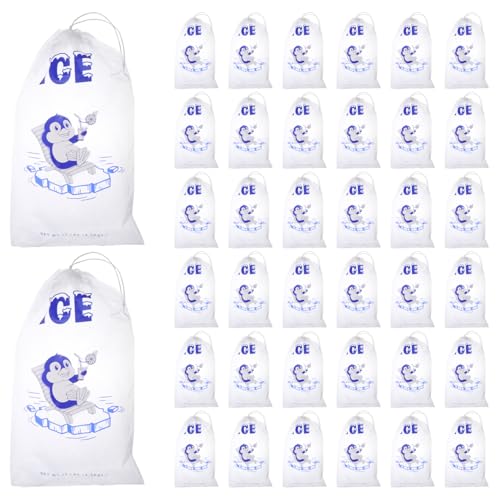 

HAKIDZEL Reusable Ice Bags, 50-Count, Thick Drawstring Design, 21.26 x 12.05 Freezer-Safe, Long-Lasting Ice Bags