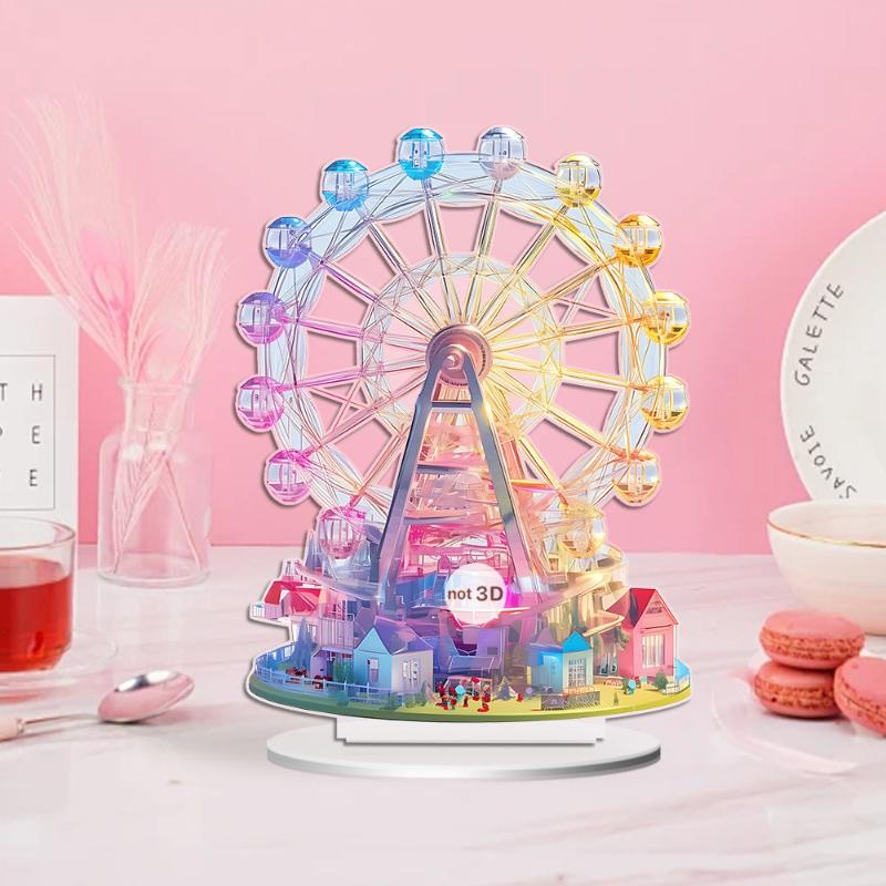 Ferris Wheel Pattern Table Sign Desktop Ornament Waterproof Decorative Accessories Lightweight Collection Colorful, Wall Decor Art