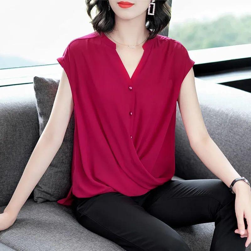 Women's Shirt V-neck Chiffon Shirt Autumn Outfit Top Western Style Loose Fitting Shirt