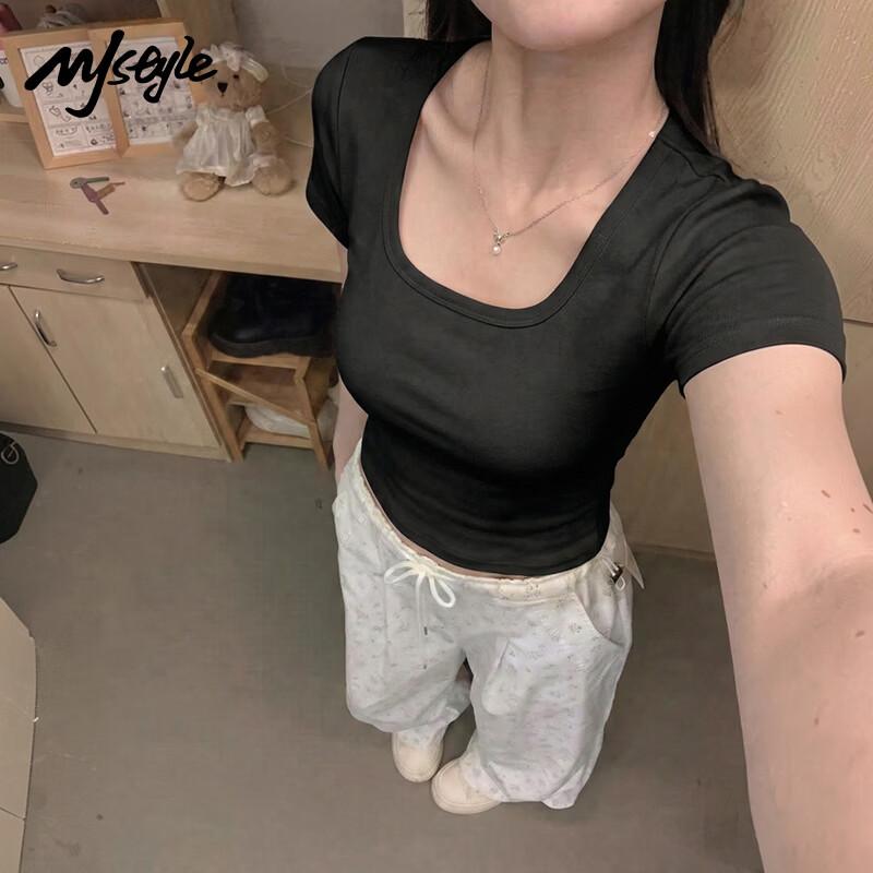 MJ STYLE Women s Square Neck Short Sleeve T-Shirt S