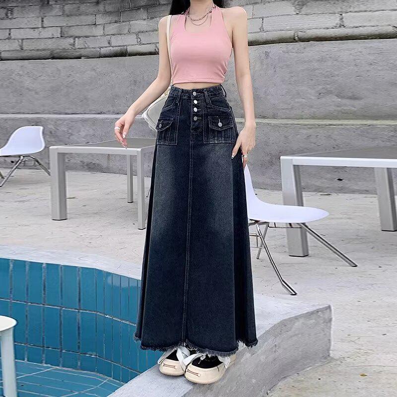 2024 Slim High-Waist A-Line Denim Skirt for Women - Spring & Autumn Collection