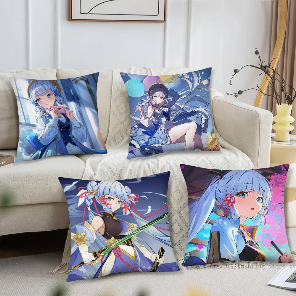 Kamisato Ayaka Anime Spiel Genshin Impact Kissenbezug Mode Quadratischer Kissenbezug Schlafzimmer Sofa Raum Ins Dekoration Freizeit