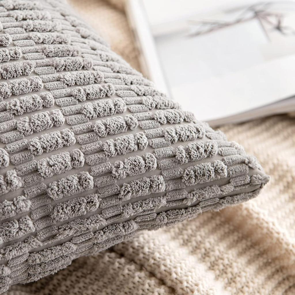 Fundas de Almohada Grises 40x40 Decorativas Suaves para Cojín Funda Cuadrada de Pana Rayada para Almohada de Sofá 50x50cm Decoración del Hogar Boho
