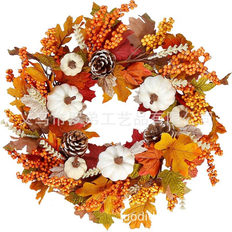 Harvest Wreath With Pumpkins Berries Vine Circle Halloween Thanksgiving Door Decor