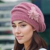 1Pcs Thickened Beret Warm Knitted Wool Hat Autumn Winter Mom Hat Diy Accessories Women'S Winter Flower Hat