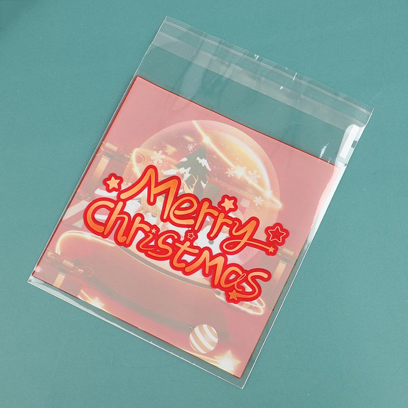 100Pcs Saco de presente de Natal autoadesivo biscoitos doces saco de embrulho festa de ano presente lanche cozimento saco plástico