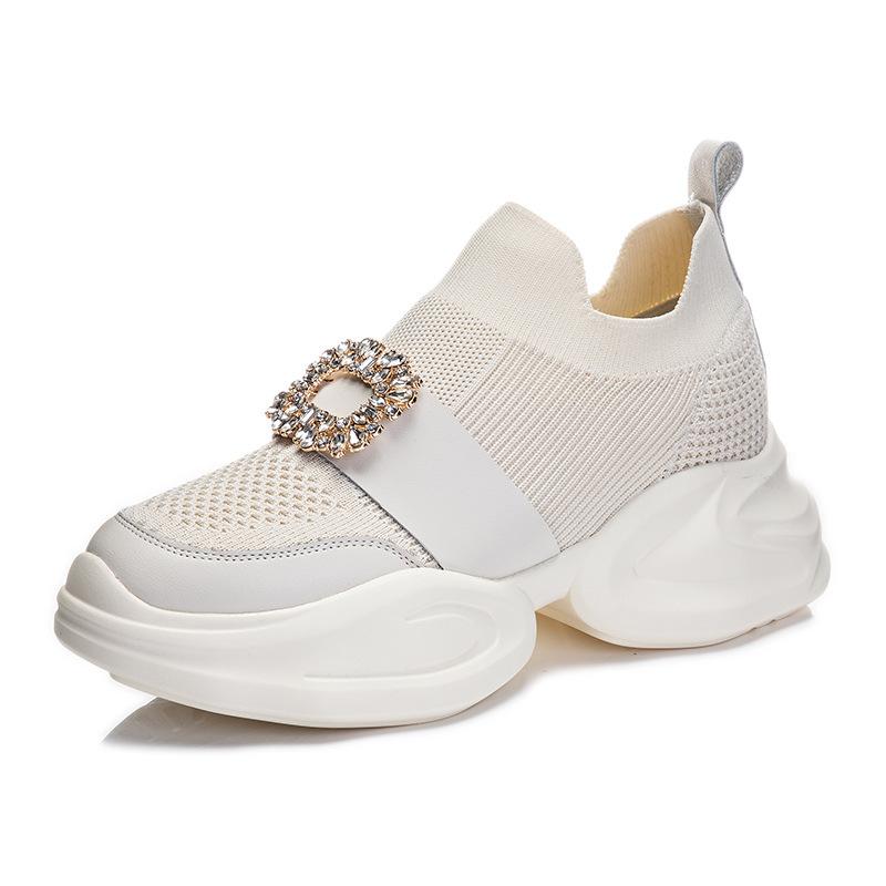 Fashion 8cm Mesh Spring Women Casual Platform Wedge Slippers Sandals Summer Shoes High Heel Bling 2024 High Brand Chunky Sneaker Fashion