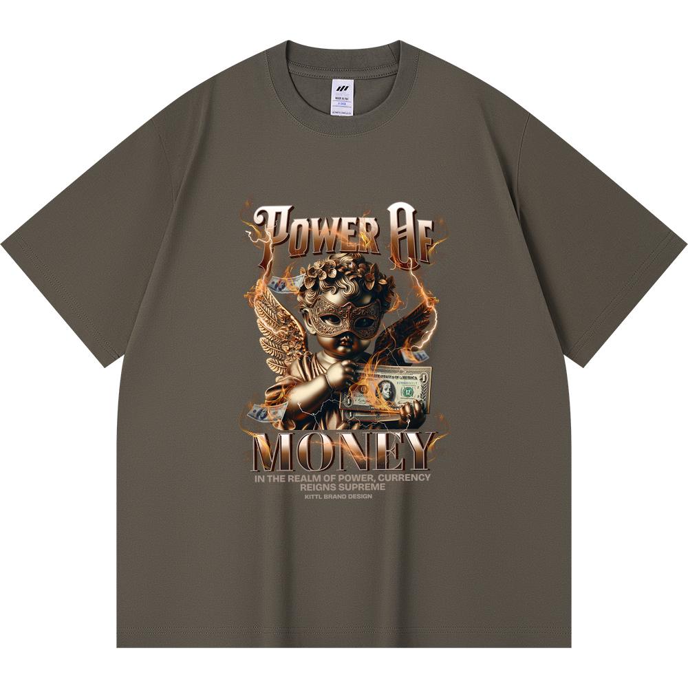 

230GSM 100% Cotton T-Shirt Power Of Money Print Tees Funny Harajuku Style Combed Cotton Tshirt XS абрикосовый