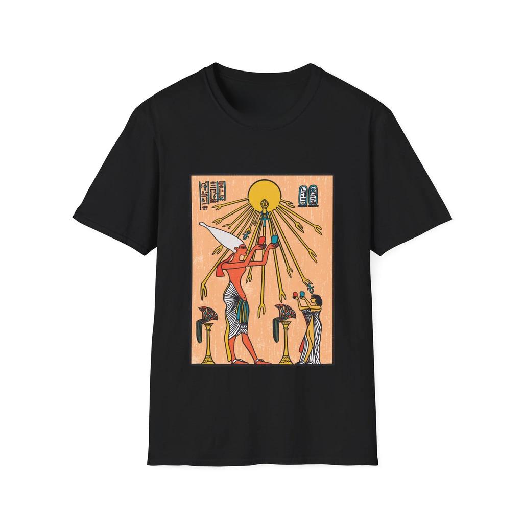 Der Aten - Alter Sonnengott Shirt - Ägyptische Hieroglyphen Grafik T-Shirt - Unisex Baumwoll-T-Shirt Bequem und Weich Atmungsaktives T-Shirt