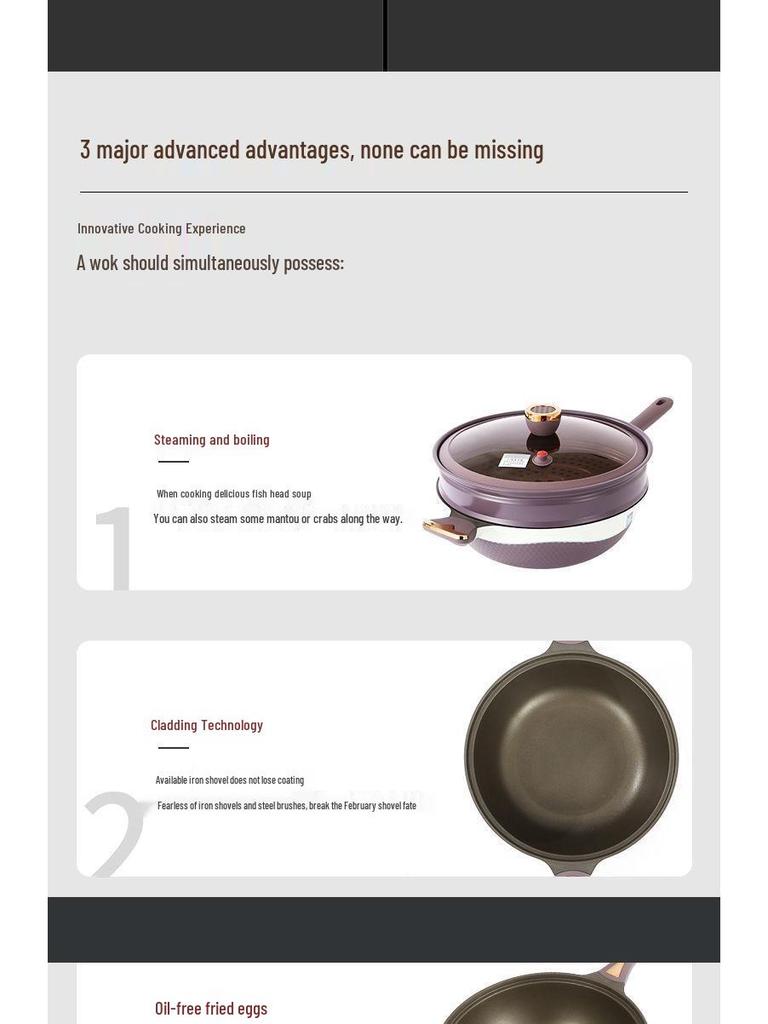 Wanghong Titan-Gold Antihaft Mehrzweck-Wok - Geringe Öldämpfe, Mikrodruck, Dampfgaren, Große Kapazität Pfanne für den Haushalt Wok-Gerichte