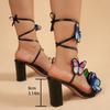 Fashion Fashion Colorful Butterfly Decor Women's Sandals Ankle Strap Chunky High Heels Sandals Woman Summer Dress Party Shoes Plus Size