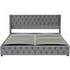 Pillow-Shaped Padded Bed, Double Row of Flannel Rivets, Sewn Buttonhole, 140*190 Double with Hydraulic Function, Black Waterproof Non-Woven Base, Grey