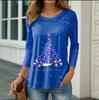 Large-sized2025 Fashion Red Christmas Tree Women's Long Sleeve Christmas Party Casual Clothing Autumn/Winter Cotton Oversize Round Neck Top