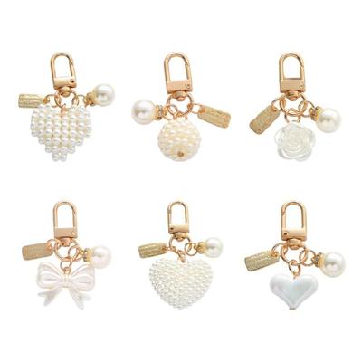 Stylish Pearls Heart Keychain Unique Heart Design Keychain Accessory With Pearls and Rose Accent For Daily Use