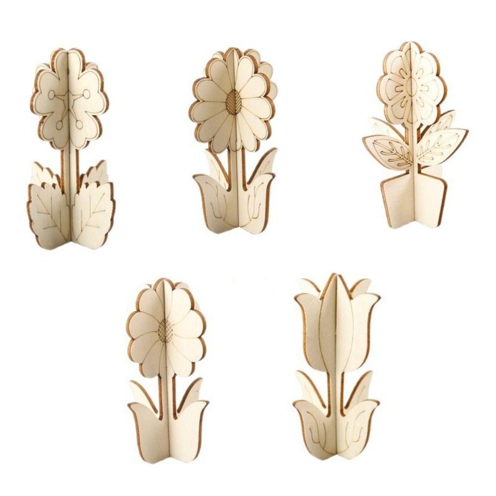 10pcs/set Wooden DIY Tulip Shape Assembly Tulip Shape Sunflower Wood Pieces Combination Set Rose Flower Handmade