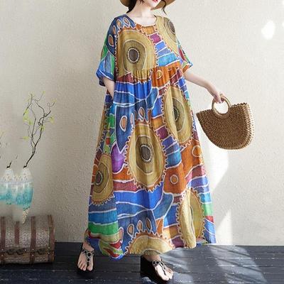 Maneca scurta Marime mare Bumbac vintage floral nou in rochii pentru femei rochie lejera lunga de vara