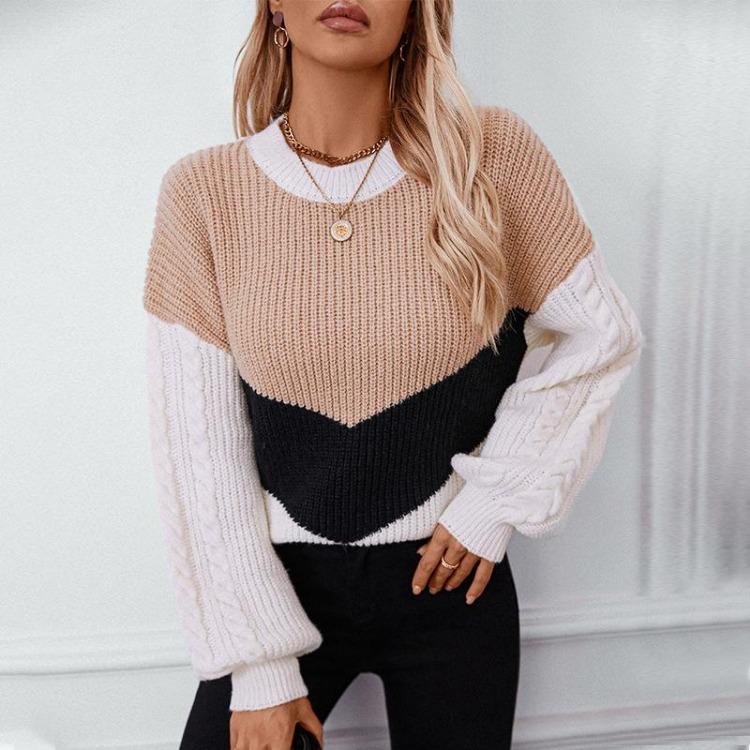 Vintage Collision Color O Neck Loose Long Sleeve Knitwear Cardigan Sweater Top Autumn Winter