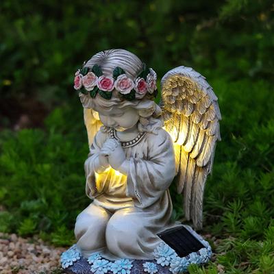 Ange de prière petite fille, décoration de jardin à énergie solaire, décoration de cour, statue d'art en résine