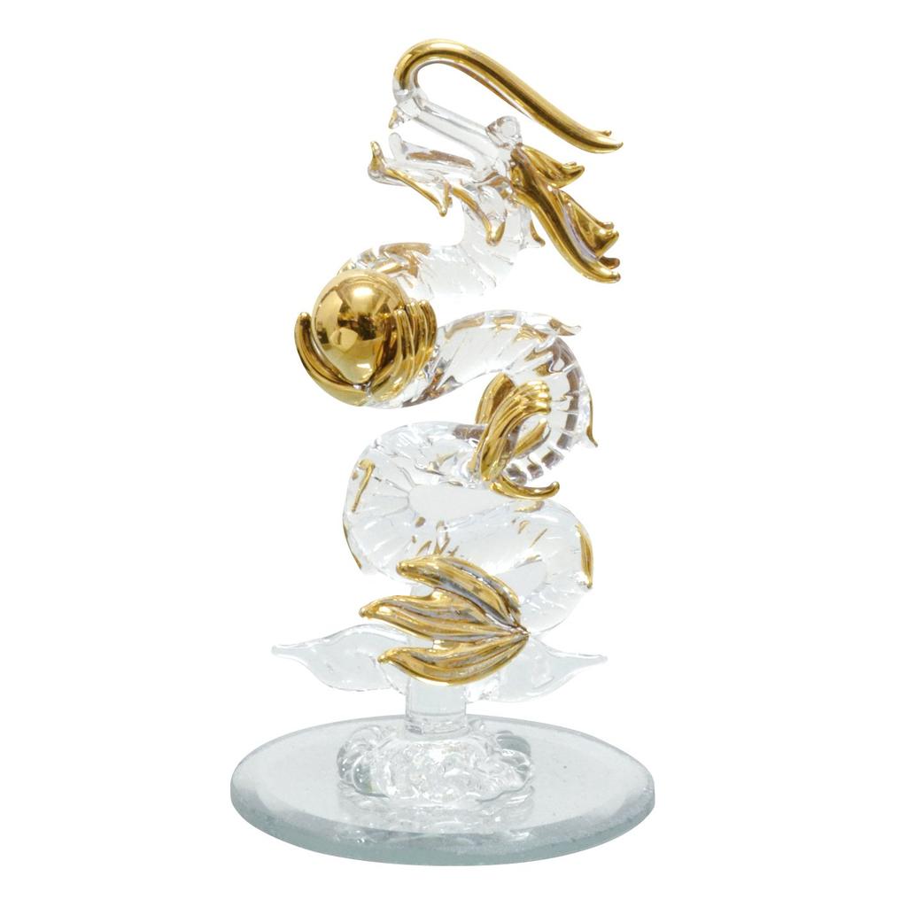 Four Cart Handmade Glass Feng Shui Good Luck Ascending Dragon Stainless Steel 8.5cm Long