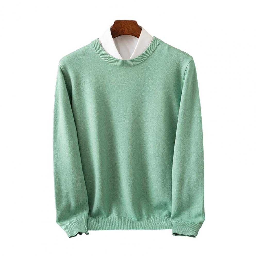 Men Fall Winter Sweater Round Neck Loose Long Sleeves Knitted Elastic Pure Color Business Style Warm Knitwear