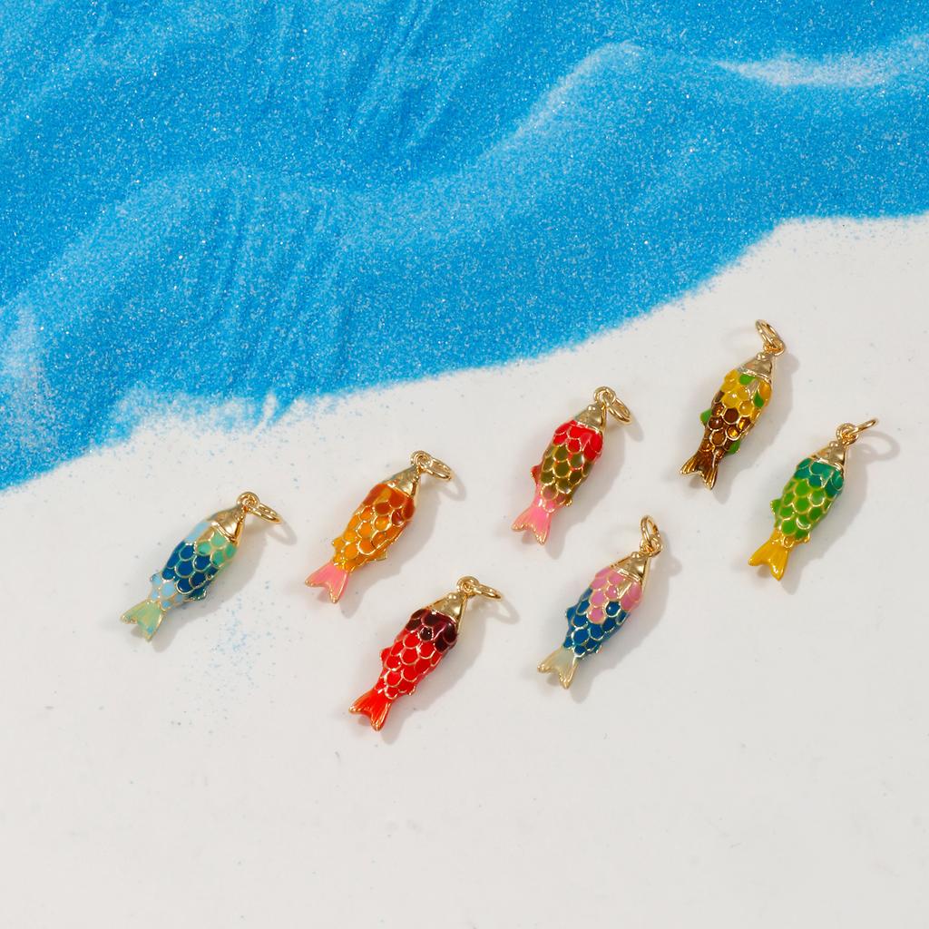 1 Piece Brass Ocean Jewelry Charms Carp Fish 18K Gold Plated Colorful Enamel Fish Pendant For DIY Necklace Making 26x6.5mm
