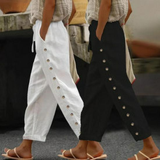 2024 Plus Size Women's Casual Loose Cotton & Linen Long Pants - European & American Style
