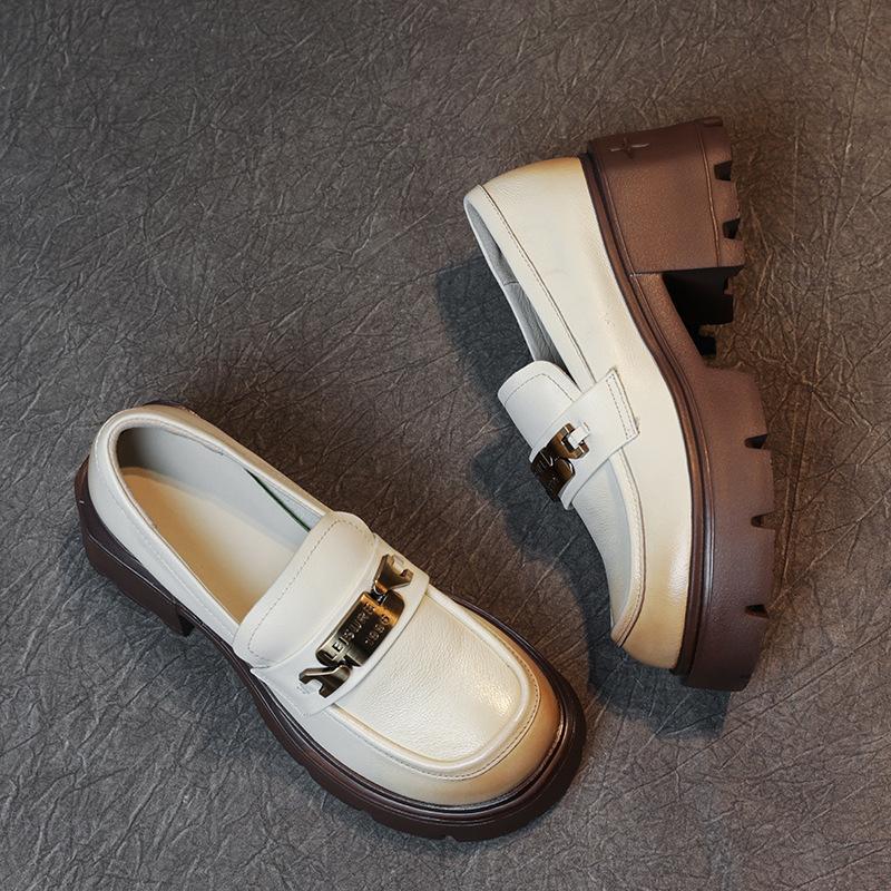 

Женские лоферы из первого слоя коровьей кожи на весну и осень 2025 года, новая кожаная обувь на толстой подошве-маффин, повседневные одинарные туфли 40