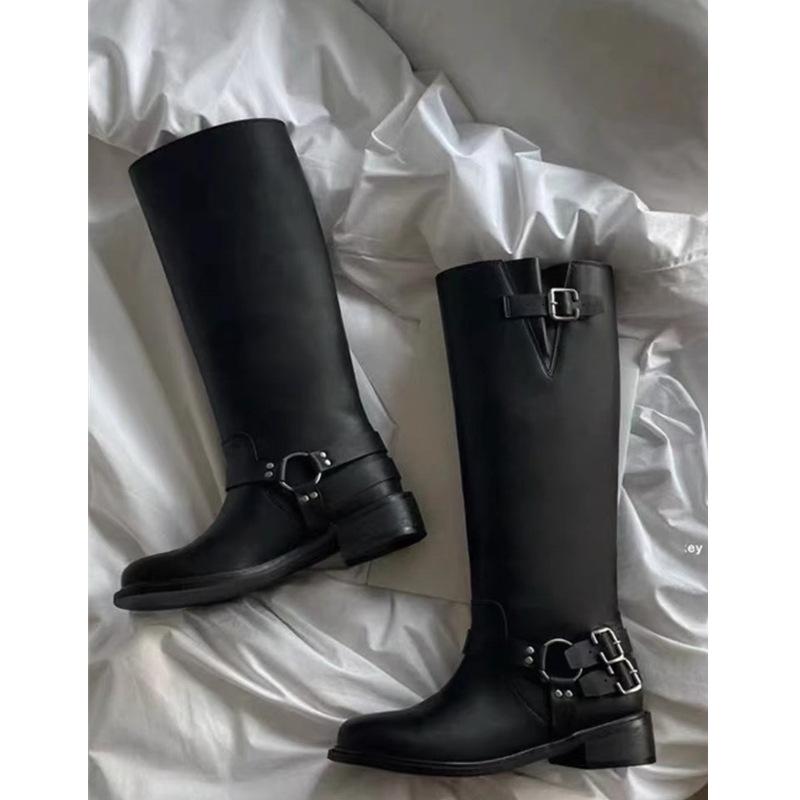 

Регулируемая пряжка ремня с круглой головкой, но полусапоги до колена, женские новые сапоги рыцаря на толстом каблуке 35