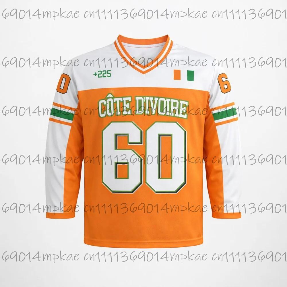 Autumn Commuter Wear, Ivory Coast Women's V-neck Long-sleeved Shirt, Flag Print, Casual Sporty Retro Hip Hop Street Style Top