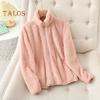 Women Winter Coat Thick Stand Collar Double-sided Fleece Neck Protection Zipper Closure Solid Color Long Sleeves Heat Retention Outdoor Jacket
