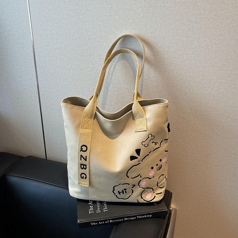 

Повседневная холщовая сумка женская большой вместимости новая милая сумка на плечо с принтом классная сумка-тоут для поездок на работу бежевый