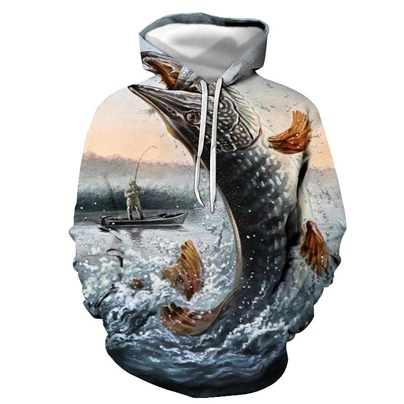 Men's Graphic Fish Hoodie Hoodies Sweatshirt Streetwear Casual Long Sleeve Hooded Casual Daily