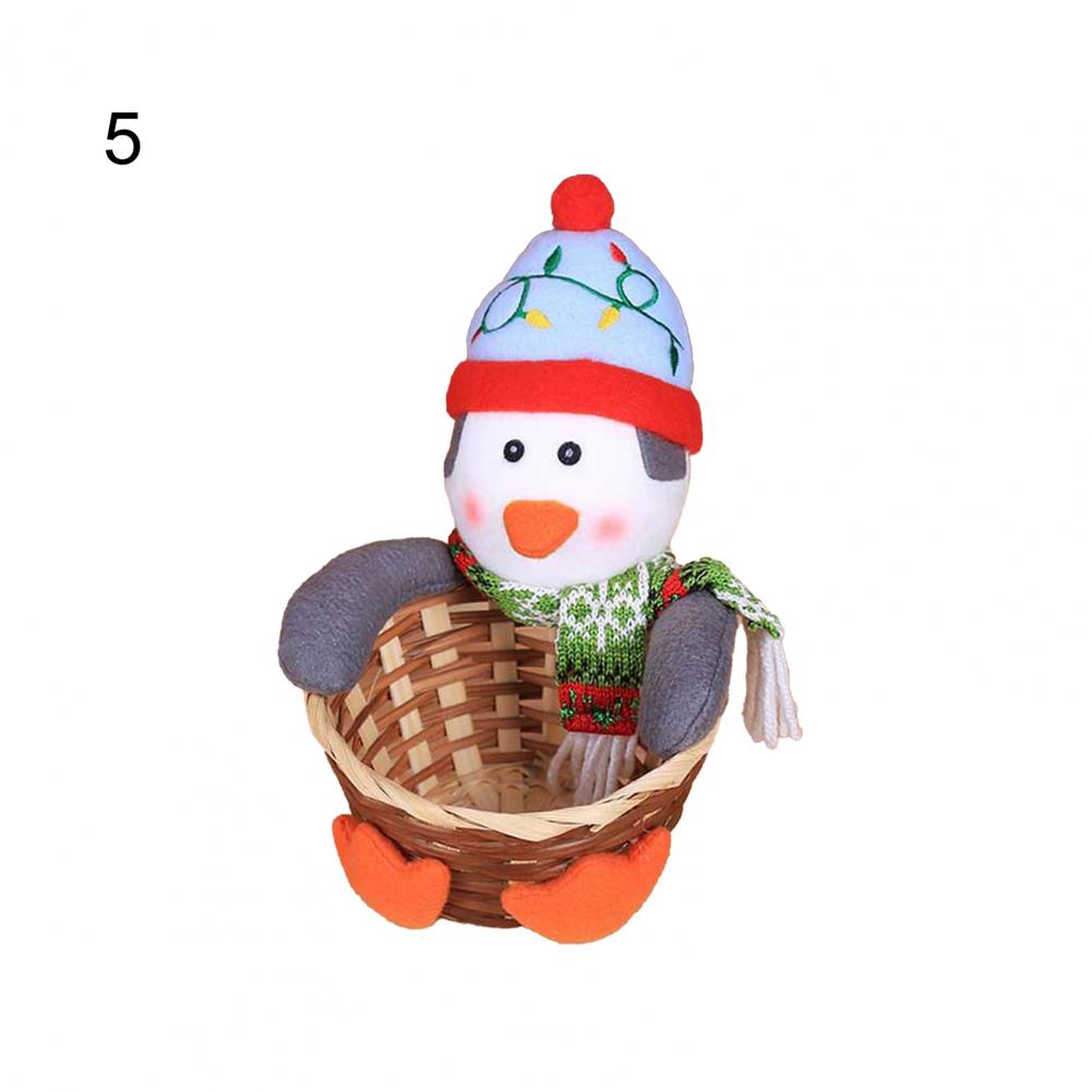 Santa Claus Snowman Candy Storage Bamboo Basket Christmas Gift Desktop Ornament Woven Handmade Bamboo Basket Snacks Restaurant