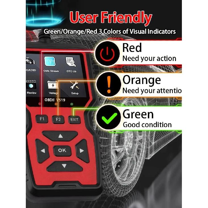 2024 V519 Professional Obd2 Scanner - USB Powered Car Diagnostic Tool with Real-Time Data Stream, Full-Function Obd Ii Testing (I/M Ready,