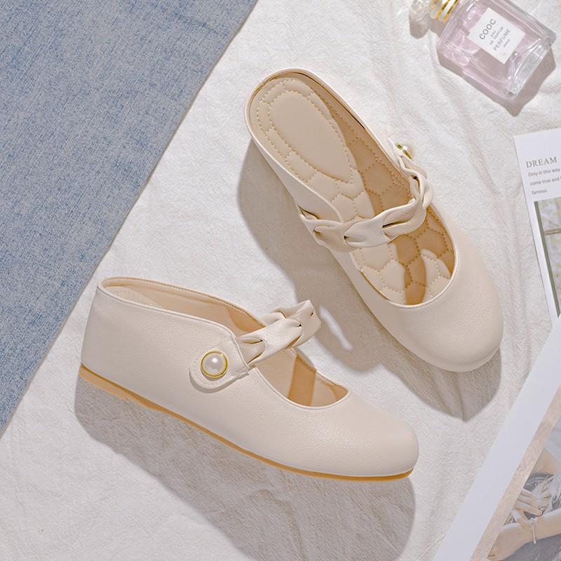 Women's Wedge Slippers Summer High Heel Mules Mary Jane Shoes Near Round Toe Slippers Beige Size Fashionable Luxurious New