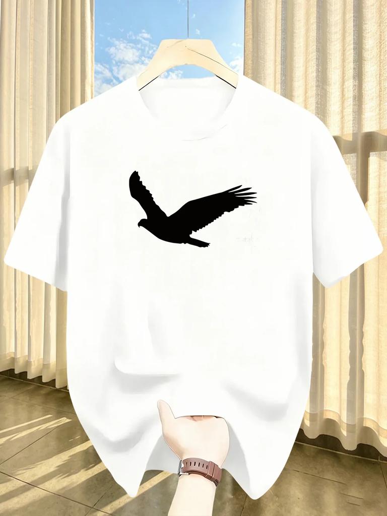 Unisexs Summer Quick Drying Material Eagle Pattern Print Fashionable Sports and Casual Loose Round Neck Short Sleeved Tshirt Top