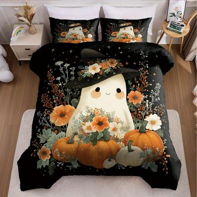 3pcs Halloween Pumpkin Monster Duvet Cover Set Without Core Quilt Cover with 2 PillowcasesSoft and Machine Washable