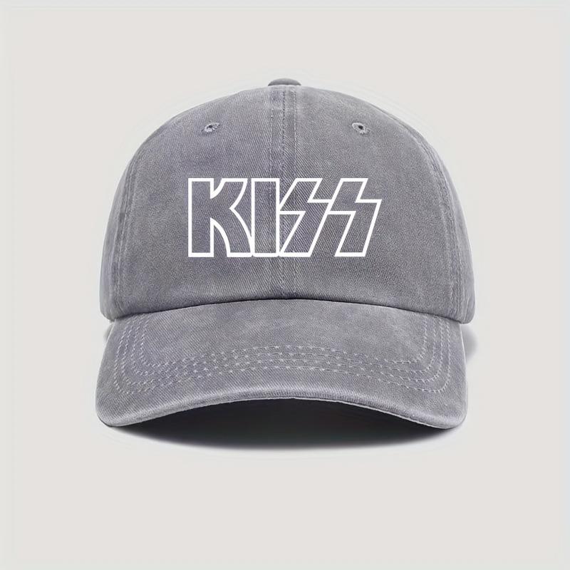 KISS Buchstabenaufdruck gewaschene Baseballkappe, Unisex Retro verstellbare Trucker-Kappe, Valentinstagsgeschenk, lässiger Outdoor-Sonnenhut