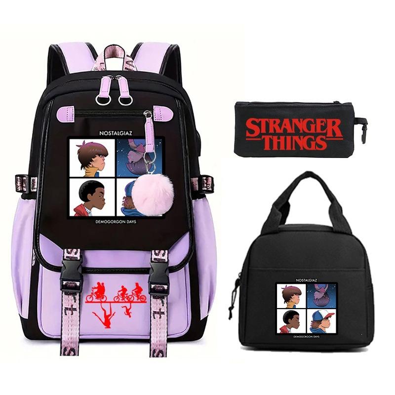Trend Stranger Things Children'S Backpack Combination Three-Piece Male And Female Versatile Student School Bag