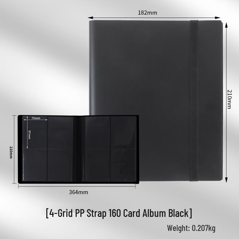 4-Pocket Solid Color PP Card Storage Album with Elastic Band, Large Capacity for Game Cards or Photos - Holds 160 Cards