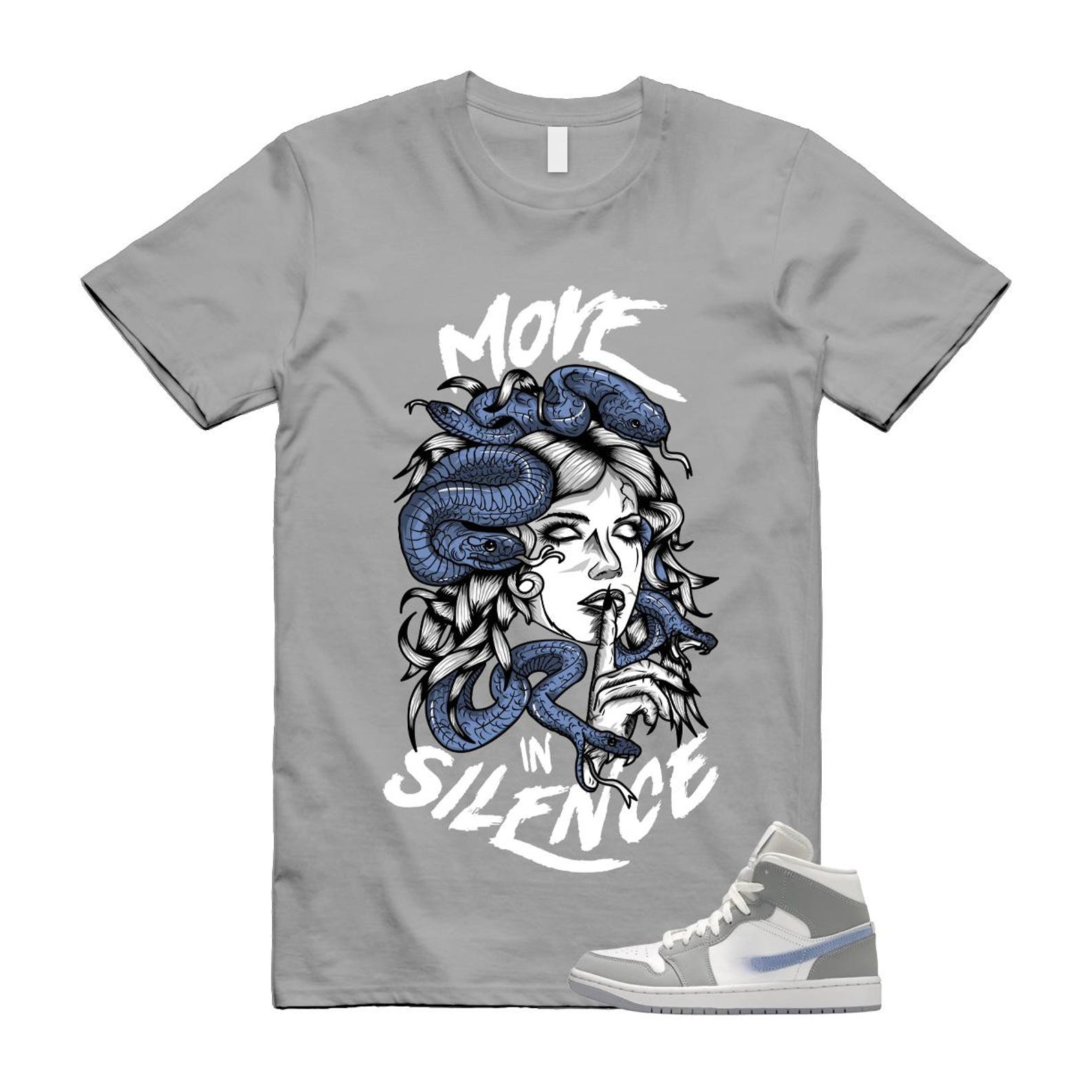 1 Wolf Grey Aluminum Blue White Mid T Shirt Match MIS 4XL