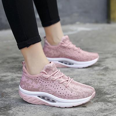 Zapatillas con Encanto para Mujer Air Cushion 2024 Nuevos Zapatos de Plataforma con Cuña Talla 42 con Cordones Malla Suave de Punto Volador Transpirables Zapatos Deportivos Casuales