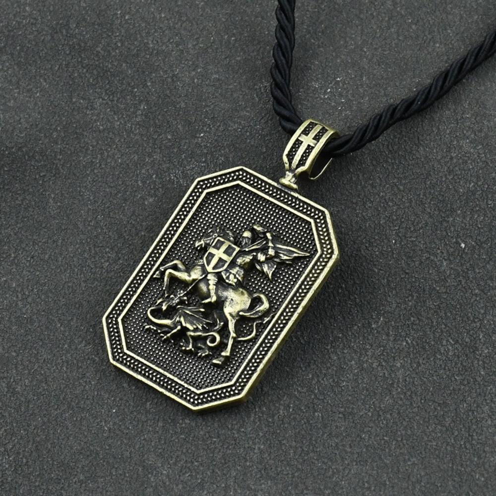 St George Protection Necklace Talisman Jewelry Shield Sword Saint Prayer Religious Charm for Safety and Blessing