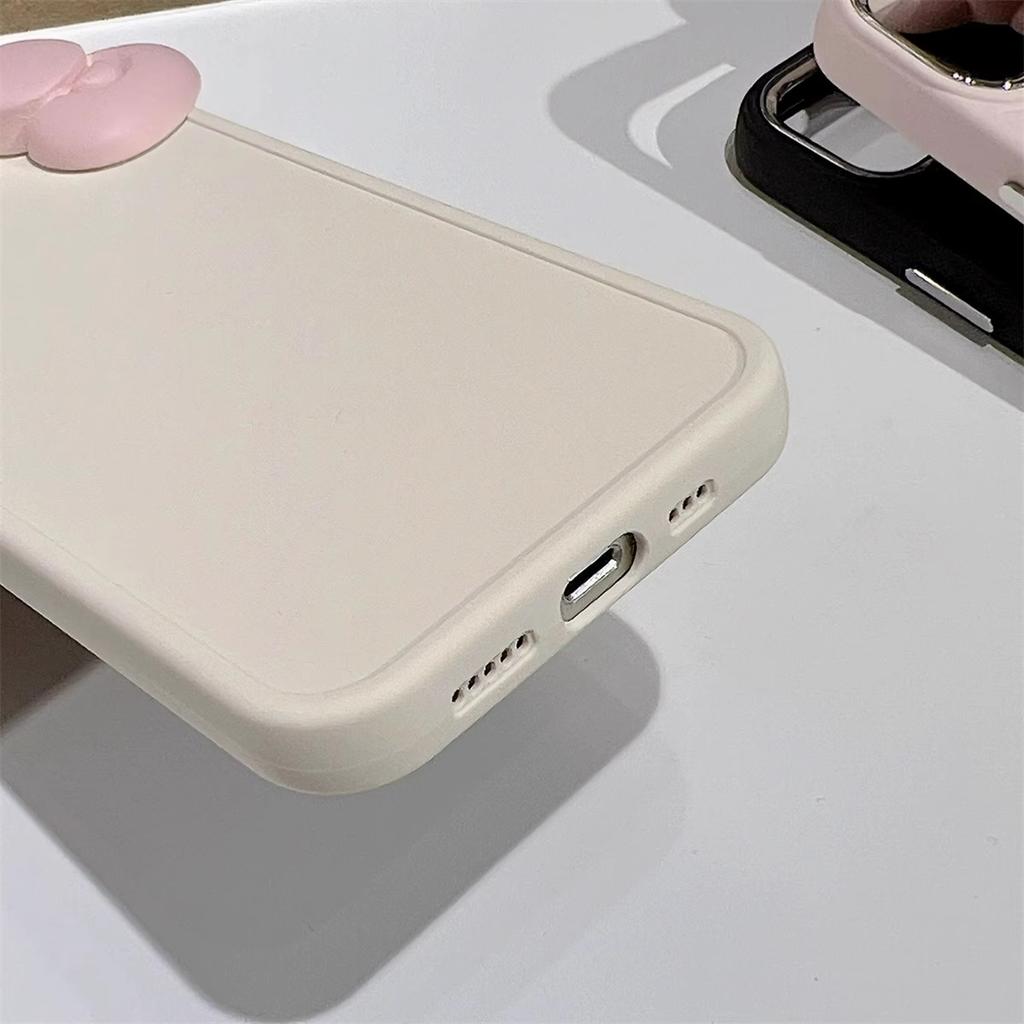 Solid Color Bottom 3D Bowknot Case For iPhone 15 14 11 12 13 Pro Max Drop Protection Silicone Cover