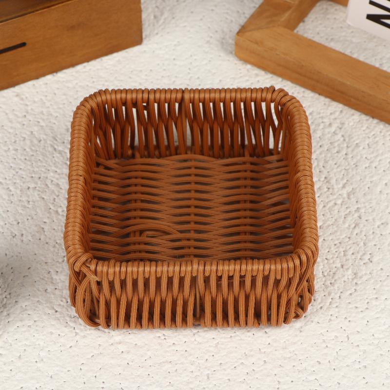 Imitation Rattan Wicker Basket Fruit Tea Snack Bread Basket Cosmetic Square Storage Box Household Kitchen Supplies