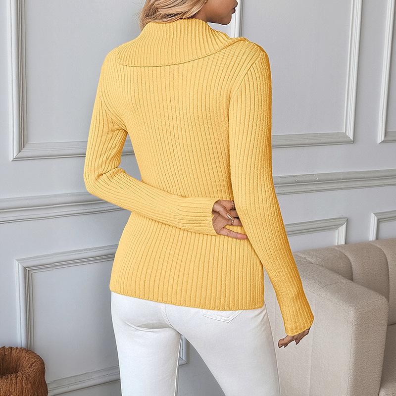 Women's Knit Button Up Cardigan Slim Fit Button Front Turn Down Collar Solid Color Soft Ribbed Knit Sweater Top