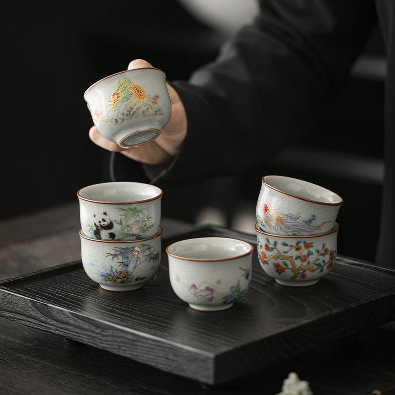Exquisite Ru Kiln Master Teacup, Guest Ceramic Cup Tasting Kung Fu Tea Drinking Tea Set Teaware Sets