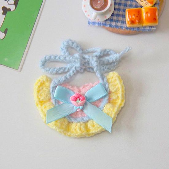 Knitted Cat Bib Adjustable Cute Pet Bib Soft Breathable Pet Bib with Bow Flower for Cats And Small Dogs Photo Prop
