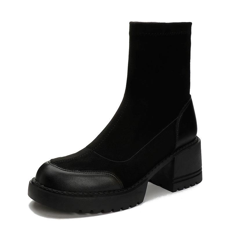 

Осень и зима новые ботинки Мартин женские ботинки на толстой подошве вставки тонкие ботинки ботфорты стройные высокие ботинки 40