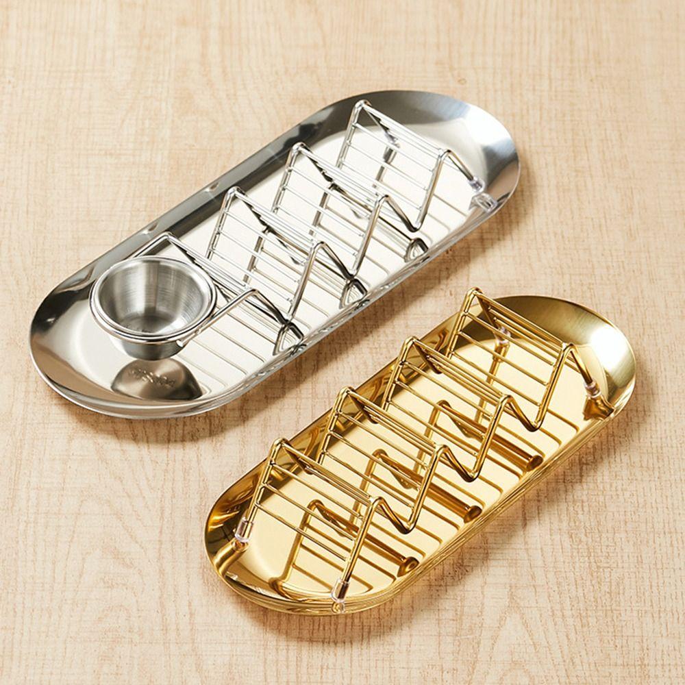W-shaped Taco Stand with Tray Rust-proof Pancake Display Tray Stainless Steel Taco Holder Baking